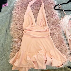 Pink SHEIN, halter dress, built in shorts, stretchy